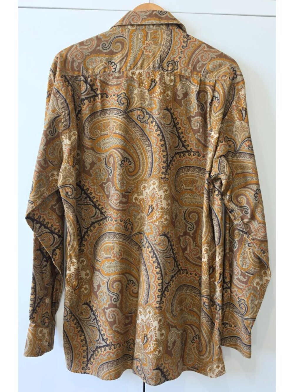 Ermenegildo Zegna Mens Large Paisley Shirt 100% Cotton Brown Gold Long - Picture 2 of 11